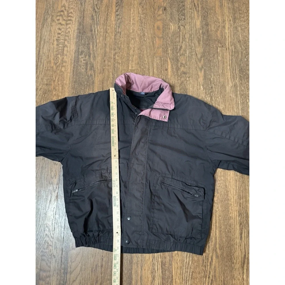 King Louie Vintage Mens Large Jacket Black Mauve Full Zip Bomber Windbreaker L